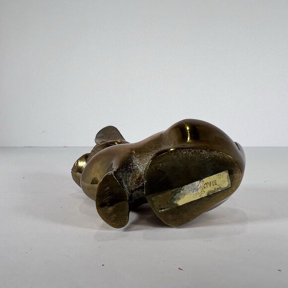 Vintage Solid Brass Rabbit Paperweight Bunny Figurine Whimsical Bookcase Decor - Picture 9 of 9